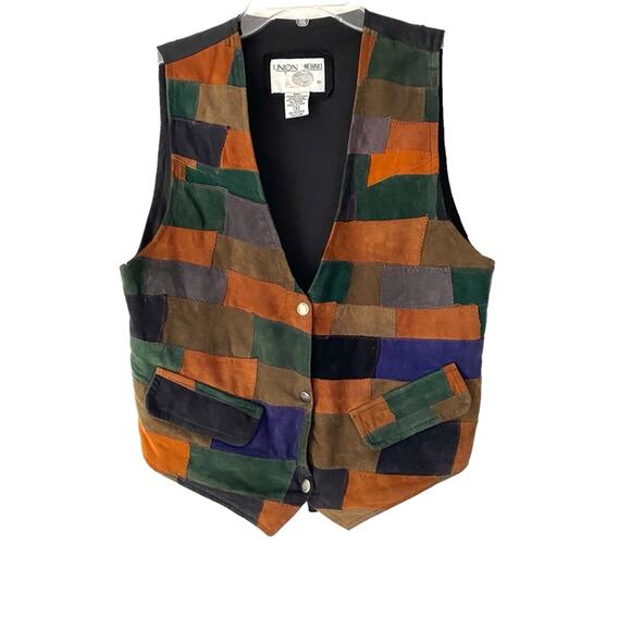 Union Khaki Vintage Suede Leather Patchwork Vest size small - Picture 1 of 6